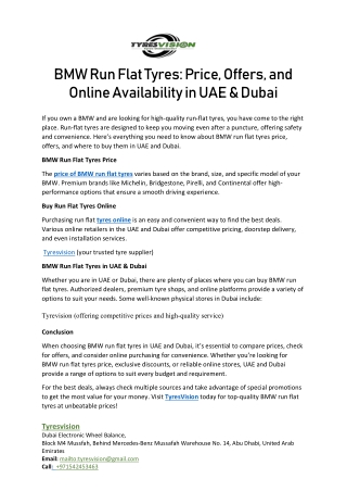 BMW Run Flat Tyres: Price, Offers, and Online Availability in UAE & Dubai