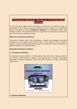 E-Commerce Solutions: The Key to a Thriving Online Business