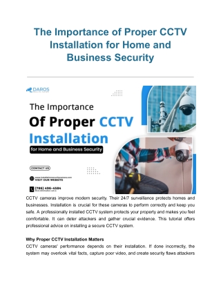 The Importance of Proper CCTV Installation for Home and Business Security