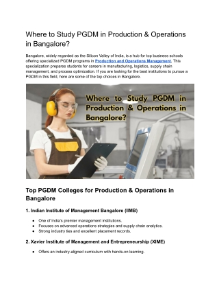 Where to Study PGDM in Production & Operations in Bangalore?