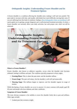 Orthopaedic Insights: Understanding Frozen Shoulder and Its Treatment Options
