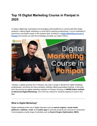 top 10 digital marketing course in panipat in 2025
