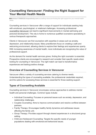 Counselling Vancouver Finding the Right Support for Your Mental Health Needs