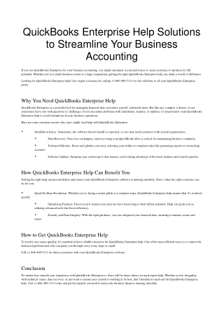 QuickBooks Enterprise Help Solutions to Streamline Your Business Accounting