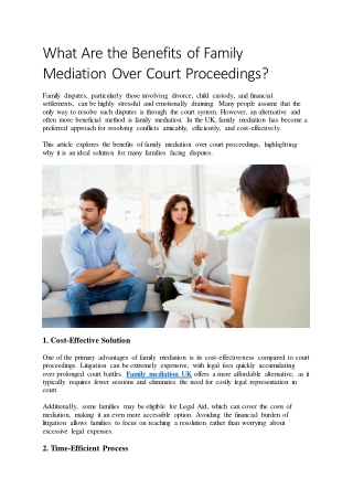 What Are the Benefits of Family Mediation Over Court Proceedings