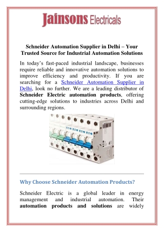 Schneider Automation Supplier in Delhi
