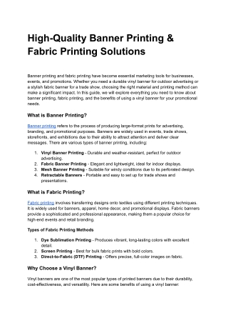 High-Quality Banner Printing & Fabric Printing Solutions