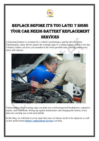 Replace Before It's Too Late! 7 Signs Your Car Needs Battery Replacement Services