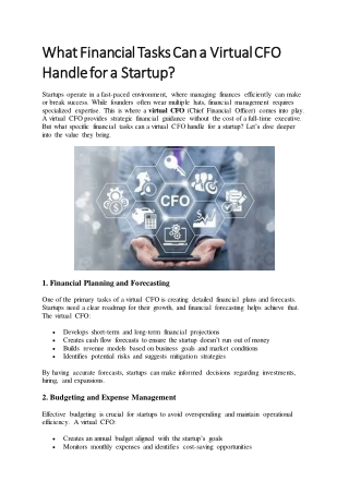 What Financial Tasks Can a Virtual CFO Handle for a Startup