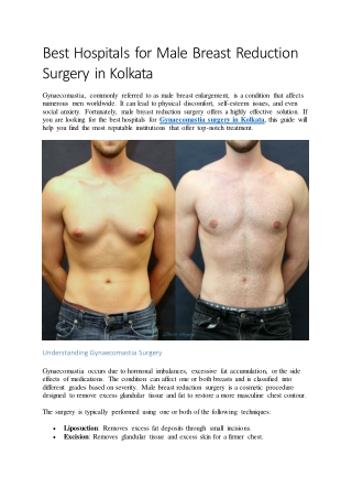 Best Hospitals for Male Breast Reduction Surgery in Kolkata