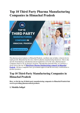 Top 10 Third Party Pharma Manufacturing Companies in Himachal Pradesh