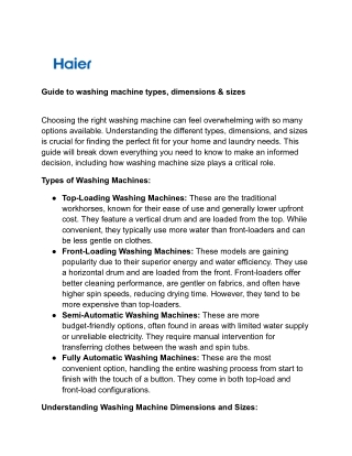 guide to washing machine types dimensions sizes