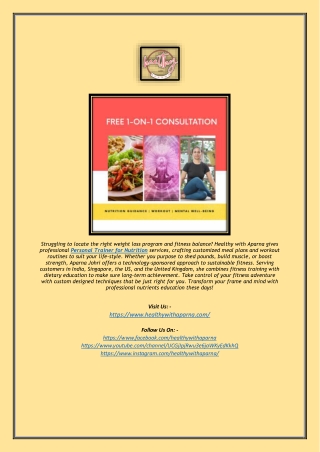 Personal Trainer for Nutrition | Healthy with Aparna