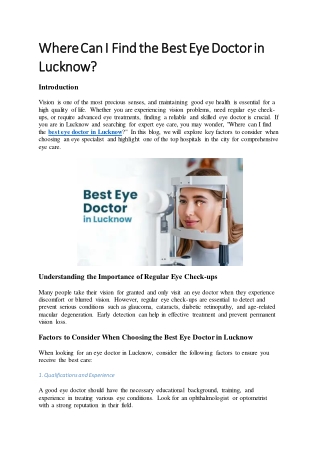 Where Can I Find the Best Eye Doctor in Lucknow