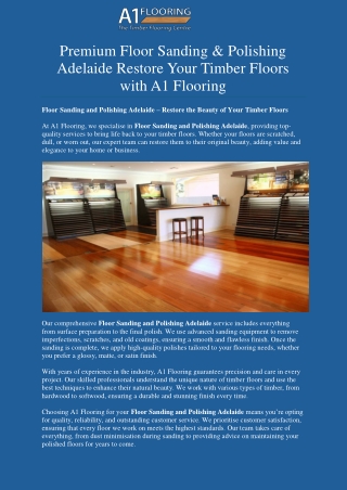 Floor Sanding and Polishing Adelaide