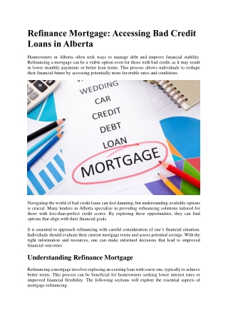 Refinance Mortgage Accessing Bad Credit Loans in Alberta