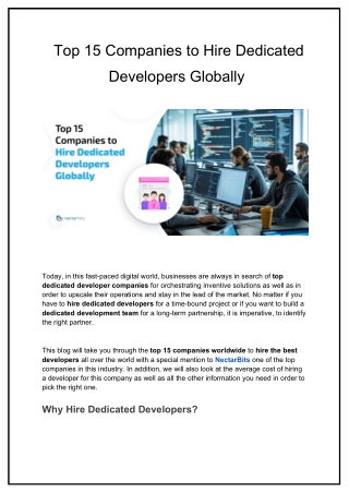 Top 15 Companies to Hire Dedicated Developers Globally