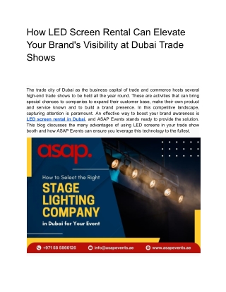 How LED Screen Rental Can Elevate Your Brand's Visibility at Dubai Trade Shows