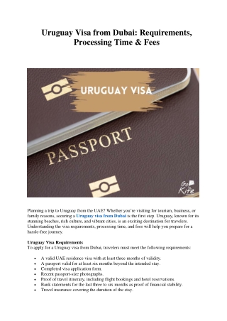Uruguay Visa from Dubai: Requirements, Processing Time & Fees