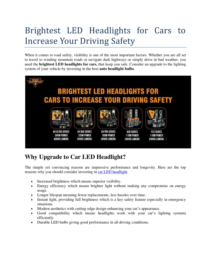 brightest led headlights for cars to increase