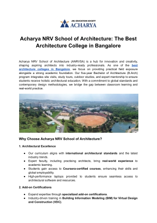 Acharya NRV School of Architecture – Best Architecture College in Karnataka