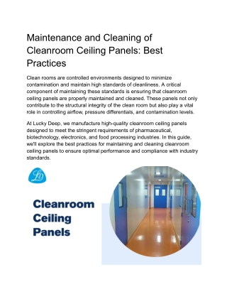 Maintenance and Cleaning of Cleanroom Ceiling Panels: Best Practices
