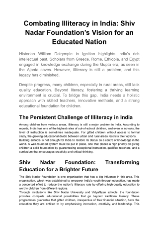 Combating Illiteracy in India_ Shiv Nadar Foundation’s Vision for an Educated Nation