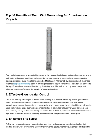 Top 10 Benefits of Deep Well Dewatering for Construction Projects