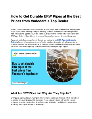 How to Get Durable ERW Pipes at the Best Prices from Vadodara’s Top Dealer