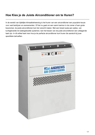 Hoe Kies je de Juiste Airconditioner om te Huren
