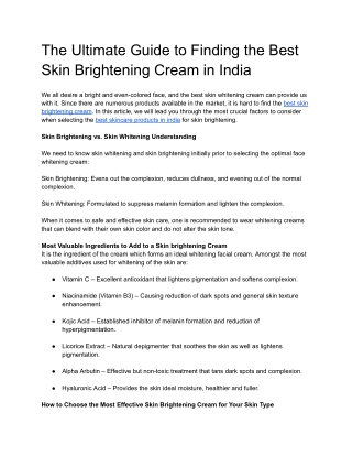The Ultimate Guide to Finding the Best Skin Brightening Cream in India