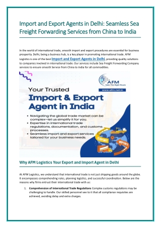 Import and Export Agents in Delhi