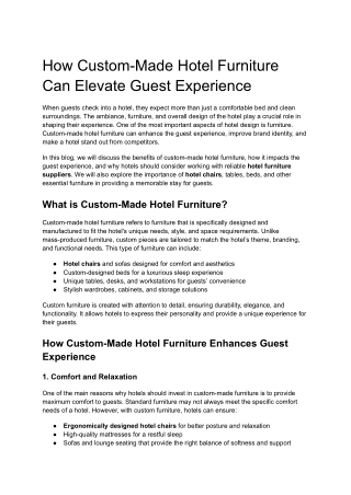 How Custom-Made Hotel Furniture Can Elevate Guest Experience