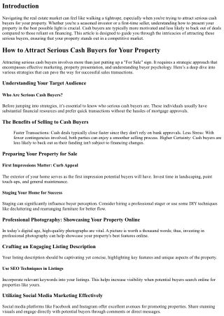 How to Attract Serious Cash Buyers for Your Property