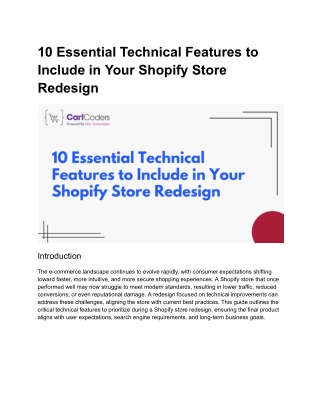 10 Essential Technical Features to Include in Your Shopify Store Redesign