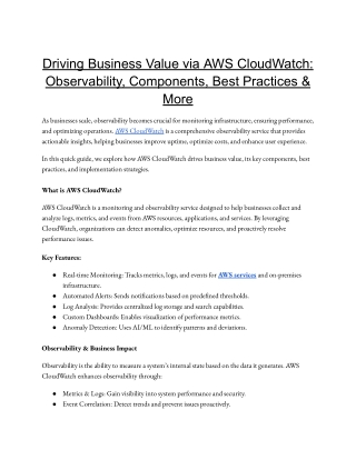 Driving Business Value via AWS CloudWatch_ Observability, Components, Best Practices & More