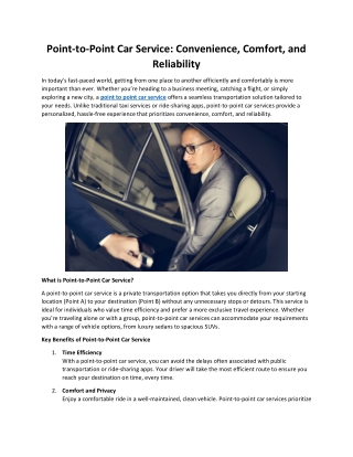 Point-to-Point Car Service: Convenience, Comfort, and Reliability