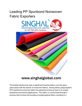 Leading PP Spunbond Nonwoven Fabric Exporters