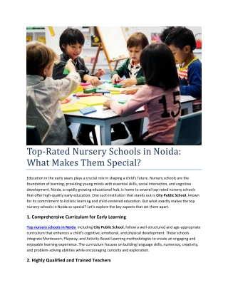 Top-Rated Nursery Schools in Noida: What Makes Them Special?