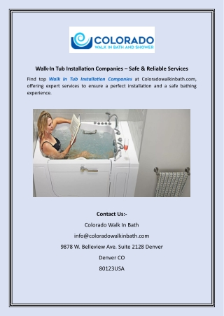 Walk-In Tub Installation Companies – Safe & Reliable Services