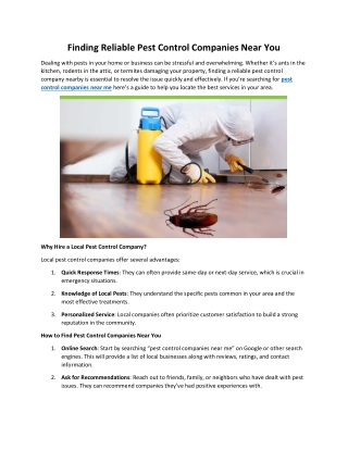 Finding Reliable Pest Control Companies Near You