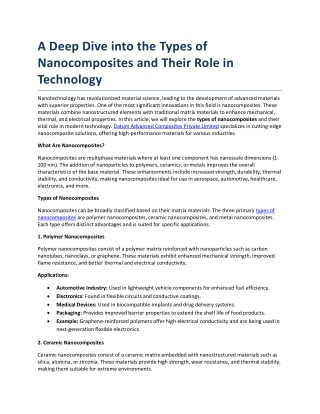 A Deep Dive into the Types of Nanocomposites and Their Role in Technology