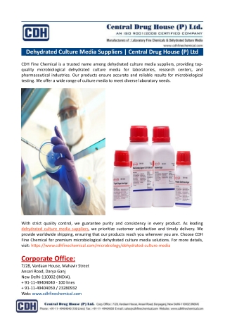 Dehydrated Culture Media Suppliers