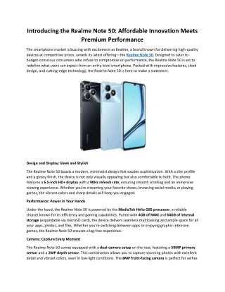 Introducing the Realme Note 50: Affordable Innovation Meets Premium Performance