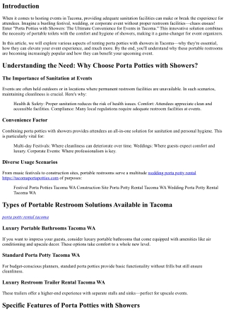 “Porta Potties with Showers: The Ultimate Convenience for Events in Tacoma”