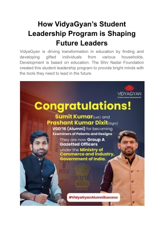 How VidyaGyan’s Student Leadership Program is Shaping Future Leaders