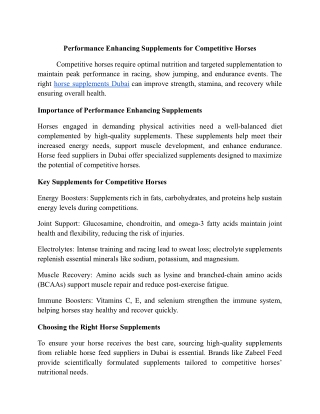 Performance Enhancing Supplements for Competitive Horses