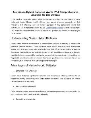 Are Nissan Hybrid Batteries Worth It? A Comprehensive Analysis for Car Owners