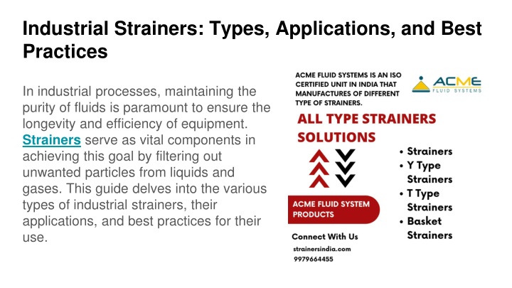 industrial strainers types applications and best practices