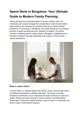 Sperm Bank in Bangalore: Your Ultimate Guide to Modern Family Planning